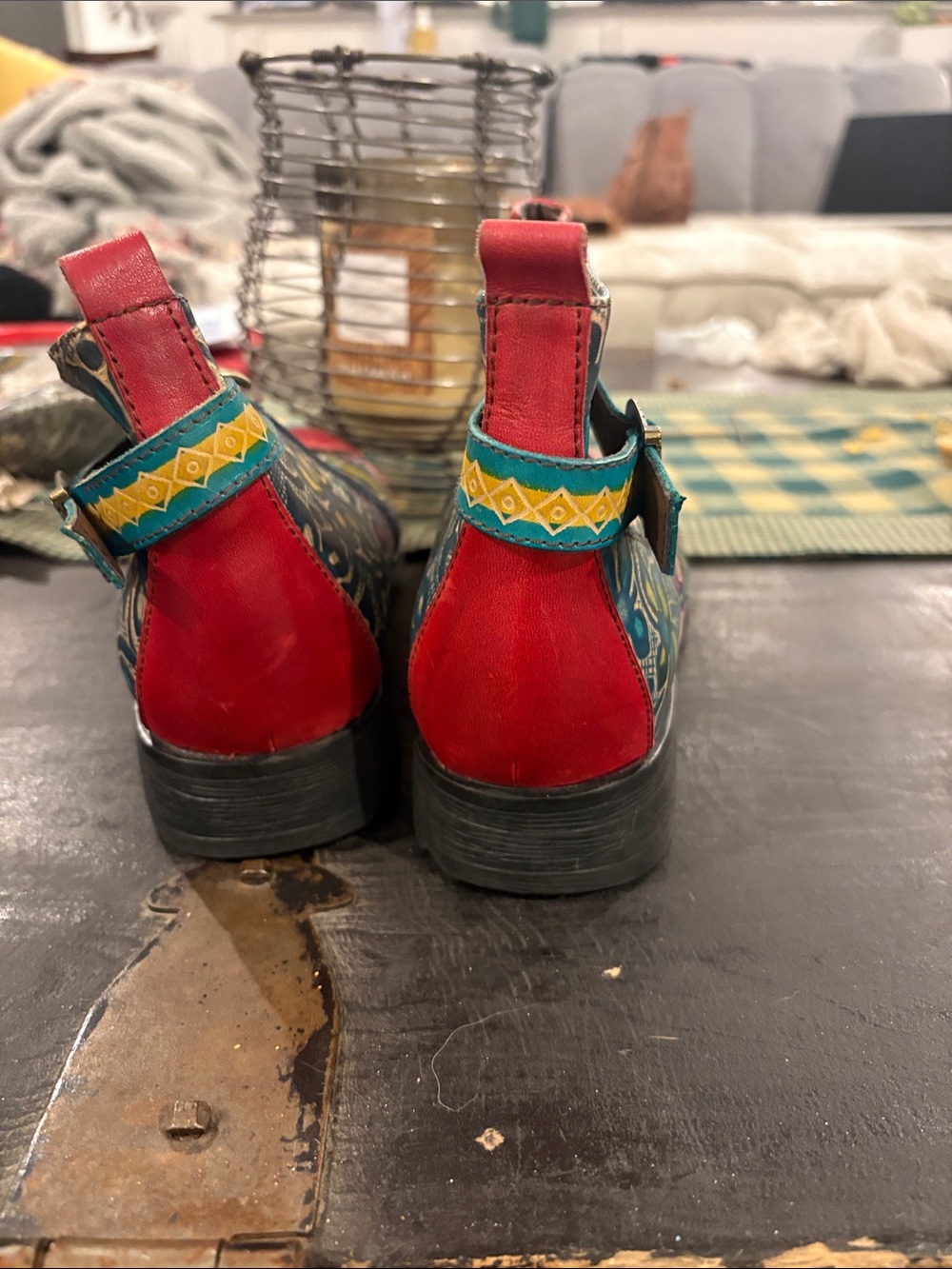 Women's Red Multi-Color Patterned Ankle Booties - Picture 3 of 5